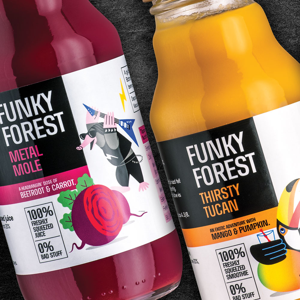 Funkyforest gyümölcsitalok csomagolástervezés